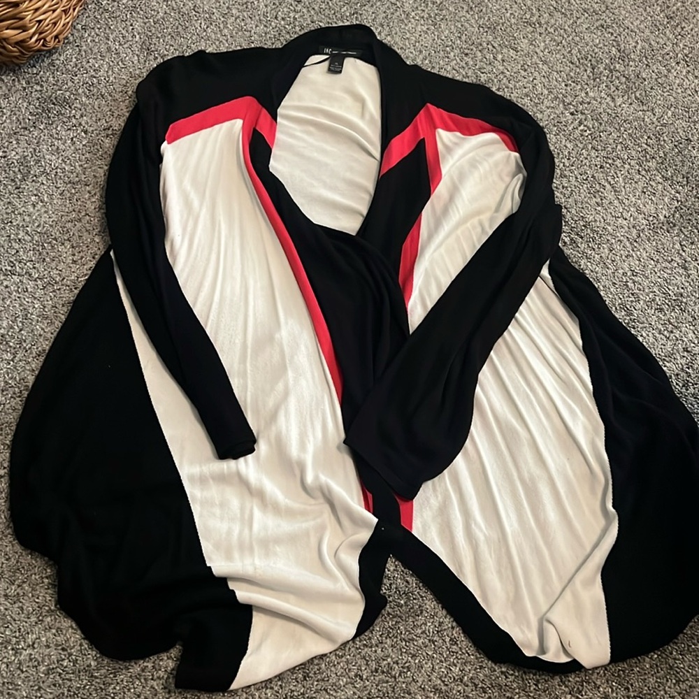 2 sweaters, one INC black, red and white size xl the other St. John’sbay, size L